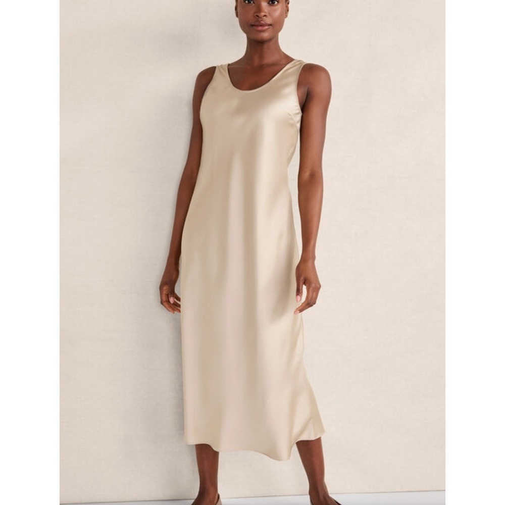 Haven Well Within Champagne gld Satin Scoop Neck Midi Slip Dress XXL sustainable